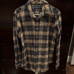 Ralph Lauren Navy and Beige Plaid Button-Down Shirt